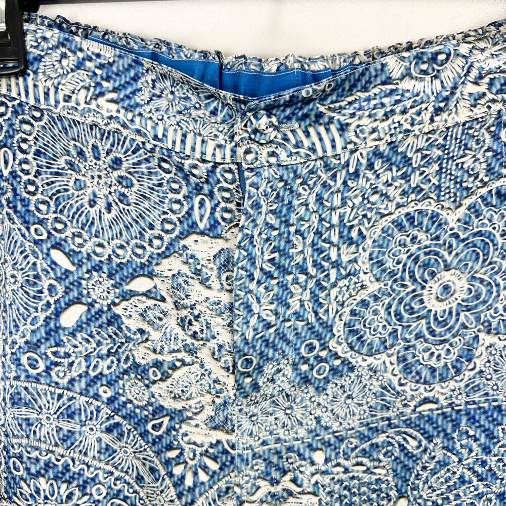 Johnny Was Lauchlen Wide Leg Silk Pants Denim Printed Satin Resort Blue XL NWT - Picture 11 of 12